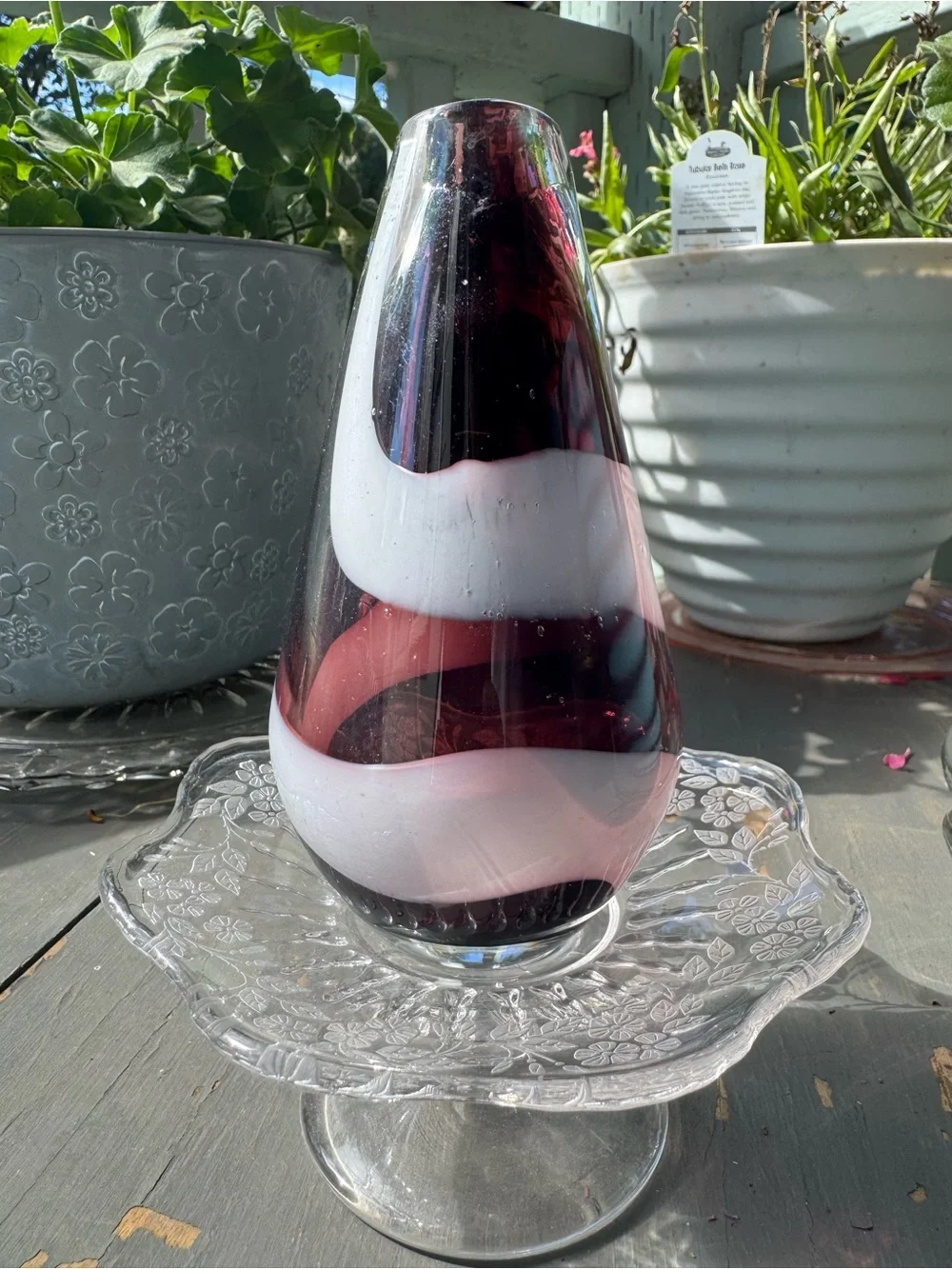 Vintage Murano Style Hand Blown Art Glass Bud Vase Swirl Glossy Finish 6”